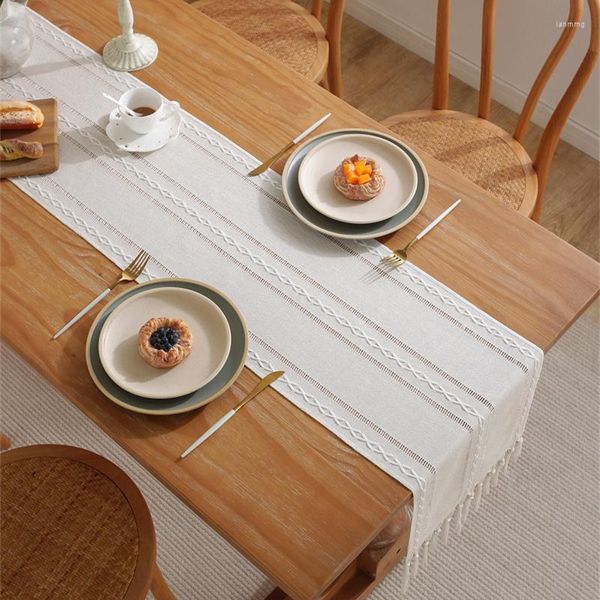 Nappe de table rustique creuse faite à la main avec pompons pour décoration de fête, 1 pièce