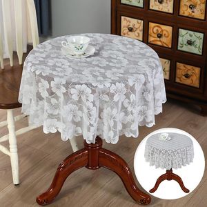 Tafeldoek 1 stwit Wit Kleine Ronde Tafelkleed Lace Hollow Warp Gebreide Retro Franse Dust proof Cover Home Furning Decoratie