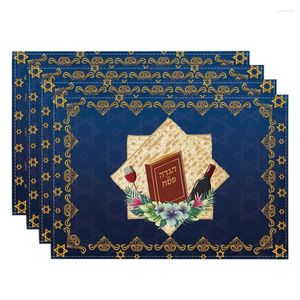 Tafelkleed 1pcs Gelukkig Pascha Linnen Placemats Keuken Eetkamer Decor Pesach Davidster Matten Voor Joodse Party Decoraties