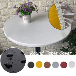 Nappe de table 1 pièces ronde élastique couverture protecteur tissu Polyester imperméable restauration équipé de bord 230510