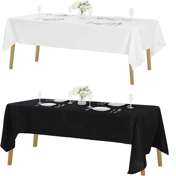 Mantel 1pcs Mantel de satén Estilo moderno Decoración de mesa de comedor blanca para Navidad Banquete de boda Cubierta de mesa 22 Tela de color sólido Home Deco 230605