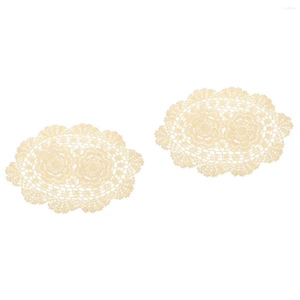 Nappe de Table 2 Pack Salle à Manger Décor Tasse Tapis Café Dessous De Table Rustique Napperons Napperons Rond Crochet Nappe Ovale Fait À La Main