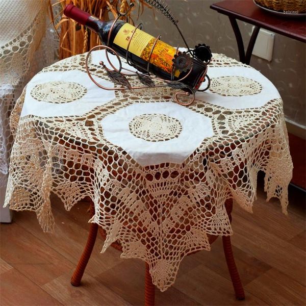 Nappe 2023 arrivée 85 cm carré coton naturel Crochet dentelle nappe pour cuisine décoration Patchwork couverture avec Borde