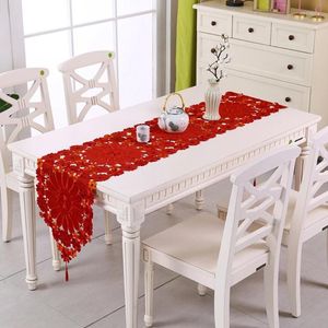 Tafelkleed 2024 Kerst Geborduurde Lopers Luxe Poinsettia Holly Runner Voor Koffie Bureau Xmas Placemat Decoraties