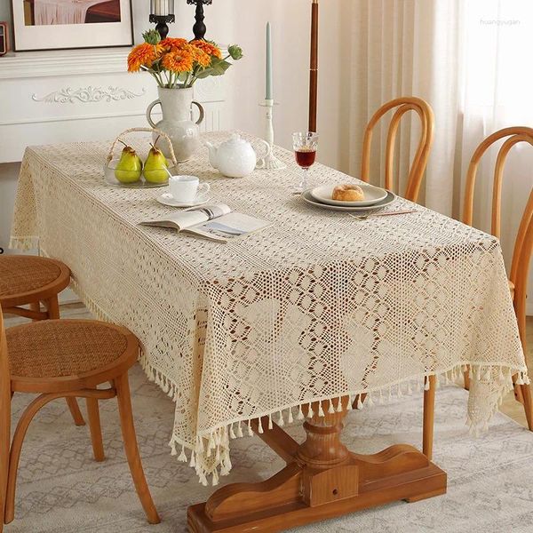 Tableau de table 2024 Vintage Rural Hollow Out Hook Flower Flower PildCoth Rectangle Table Table_Jes2649