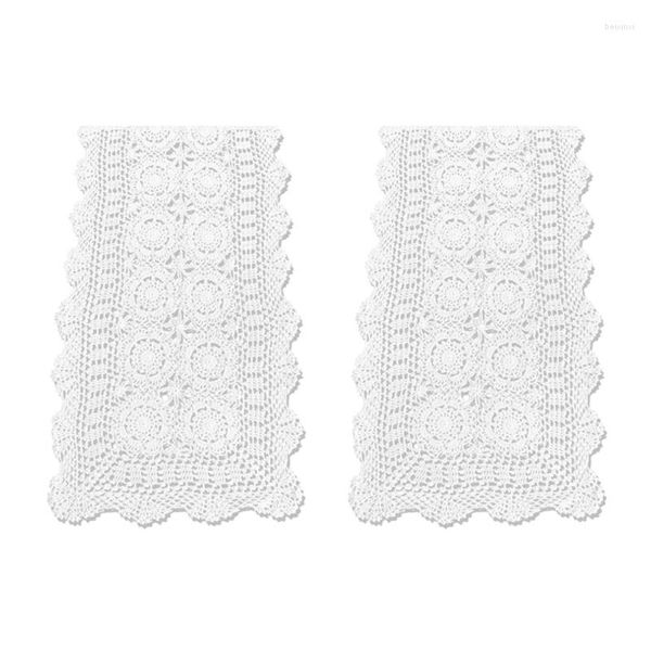 Nappe 2X Coton Fait Main Crochet Dentelle Chemin Blanc Rectangle Café Commode Décor