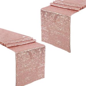 Nappe 2X Sparkly Rose Gold Sequin Runners 12X108 Pouces Shimmer Pour Anniversaire De Noce Anniversaire