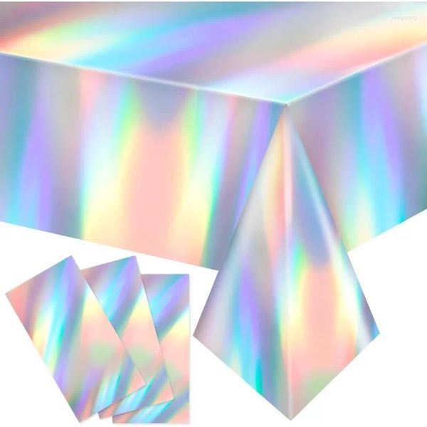 Nappe 3 pièces irisée jetable en plastique rectangulaire nappe brillante feuille holographique fête d'anniversaire mariage mariage fournitures de noël