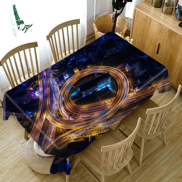 Mantel de mesa con diseño de intercambio de ciudades en 3D, mantel con luces nocturnas, mantel grueso de algodón Rectangular/redondo para boda, fiesta de Picnic