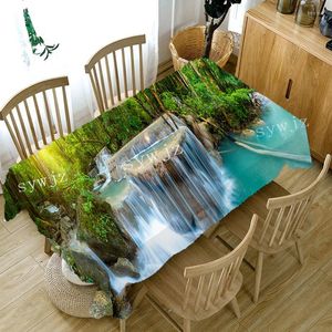 Nappe 3D imprimé paysage spectaculaire cascade nappe grand arbre pierre anti-poussière rectangulaire fête décorations pour la maison