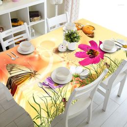Nappe 3D Nappe Fleurs Et Papillon Motif Antipoussière Épais Polyester Rectangulaire Mariage El Banquet Maison Textil