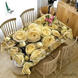 Tischdecke, 3D-Tischdecke, gelbes Rosenmuster, wasserdicht, Esstischabdeckung, Hochzeit, Party, rechteckige Tischdecke, Heim- und Küchendekoration, R230726