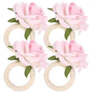 Mantel 4 piezas Anillos de servilleta rosa Ceremonia de boda Decoraciones Titulares para fiesta artificial
