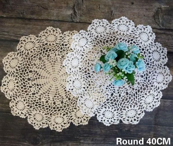 Nappe de table 40CM ronde délicate à la main Crochet fleurs napperon café thé tapis mariage napperon noël Banquet décor