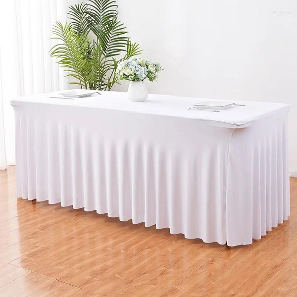 Nappe de table en Polyester extensible, jupe élastique, couverture rectangulaire, en Spandex, pour fête, mariage, banquet, 4 pieds, 5 pieds, 6 pieds, 8 pieds