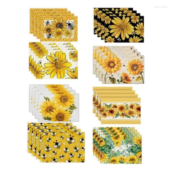 Tableau de table 4pcs abeilles et places de narmées de fleurs régler les tapis de 30x45 cm pour l'alimentation des fêtes de printemps