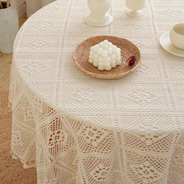 Tela de mesa 55 pulgadas encaje mantel floral decoración bordada bordada ronda para las vacaciones de verano de la primavera al aire libre cena país