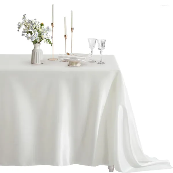 Nappe de table en tissu satiné, 5 pièces, décoration pour Banquet, mariage, fête, rectangle blanc, minimaliste, couverture lisse pour la maison