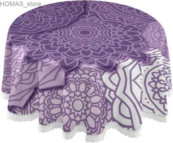 Tableau de table 60 pouces Round Couche à manger décoratif Purple Mandala Boho Table Couvertures pour le banquet de fête de mariage Y240401