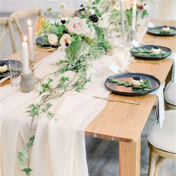 Nappe de Table en mousseline de soie transparente, 70x300cm, bleu poussiéreux, décoration romantique pour mariage, fête Boho, fête prénuptiale