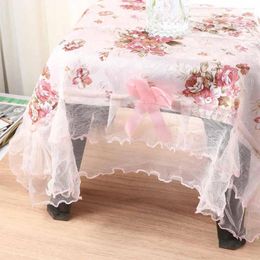 Nappe de table anti-poussière 75/80cm, couverture pastorale pour armoire de chevet, fleur rose, décoration rectangulaire, tissus en dentelle