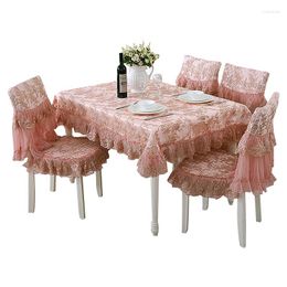 Table Cloth 7 pièces/ensemble Style européen Simple dentelle maille brodé nappe dossier chaise coussin ensemble ameublement tissu décoration