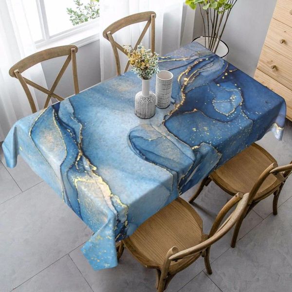 Pable de mesa abstracto azul y dorado Marble rectangular mantel de mantel de restaurante lavable para lavabar manteles lavables