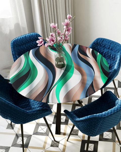 Mantel de mesa, línea de gradiente abstracta, bloque de Color, mantel redondo, cubierta elástica, rectangular, impermeable, accesorio de decoración de comedor