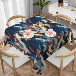 Tableau de nappe Abstraction Lune et plumes Branches et feuilles Polyester Polyester Natfroof Natecloth pour la salle à manger de cuisine Y240401