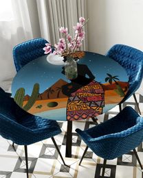 Table de table en tissu femme africaine désert cactus nocturne ronde élastique recouverte de couverture protector étanche rectangle