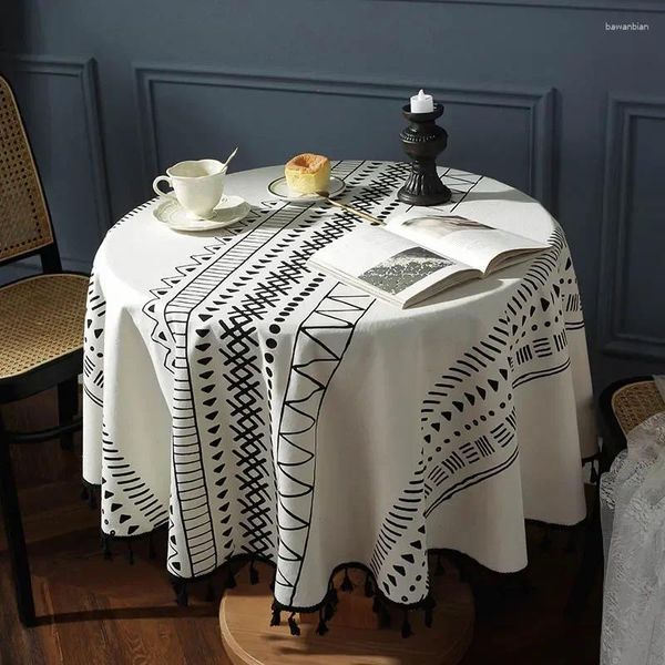 Nappe de Table en coton et lin américain, ronde, géométrique, Anti-taches, couverture pour Tables basses, vêtements pour salle à manger