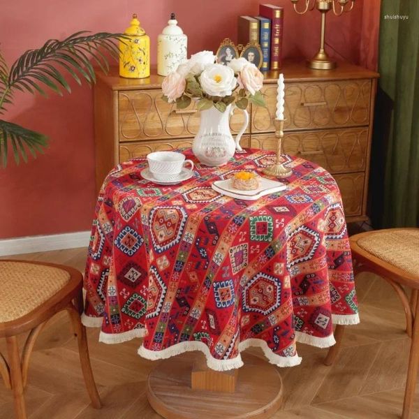 Nappe de Table ronde géométrique de Style ethnique américain, couverture de poulet pour carte de thé