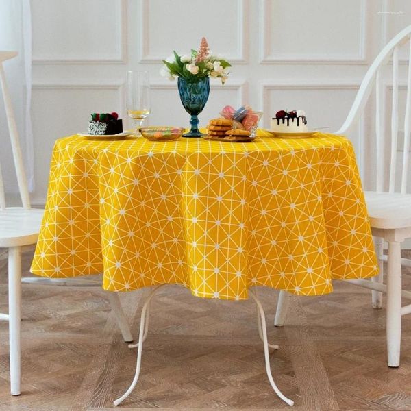 Nappe de table ronde à carreaux géométriques jaunes américains, couverture poulet pour carte de thé