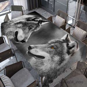 Nappe Animal Noir et Blanc Nappe Lion Tigre Chat Loup Art Couverture De Table Rectangulaire Étanche Table Basse De Mariage Décoration R230801