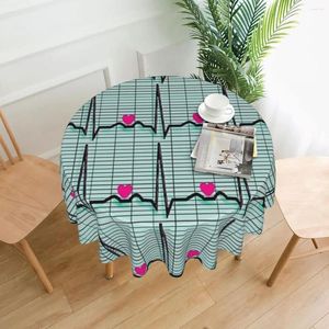 Tafelkleed Artsy Cardiac Rhythm Table Cloth 60in Round 152cm Waterdichte decoratieve grens Feestelijke Decor