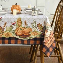 Nappe de table Automne Récolte d'automne Turquie Thanksgiving Nappe rectangulaire Buffalo Plaid Réutilisable Nappe imperméable Cuisine Table Décor Y240401