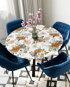 Table en tissu fleurs d'automne eucalyptus feuilles de citrouille blanche nappe rond