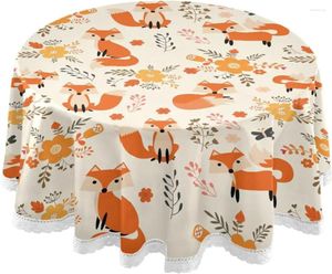 Nappe de table ronde en dentelle imprimée d'animaux de la forêt d'automne, couverture de 60 pouces de diamètre pour fête, salle à manger, décoration de maison, pique-nique
