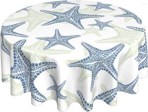 Tafelkleed Strand Round TableCleoth 60 inch Ruitse marineblauw en groenblauw zeesterrenvrije stof kusttafelkleden decoratief