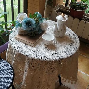 Nappe de Table en coton faite à la main, couverture carrée en Crochet pour chambre à coucher, fête de thé, balcon, couloir, Piano rond pastoral