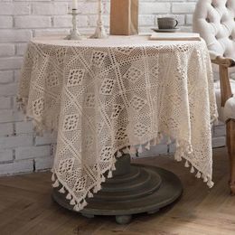 Nappe carrée en coton pour chambre à coucher, couverture en Crochet faite à la main pour fête de thé, balcon, couloir, Piano Ound pastoral