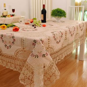 Nappe Grand Mariage Beige Fleur Crochet Ronde Rectangulaire Broderie Nappe De Noël À Manger Couverture