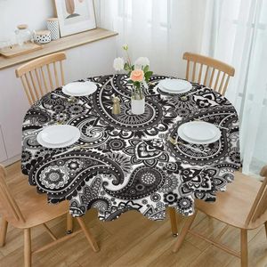 Tafelkleed Zwart-wit Paisley ronde tafelkleden voor het dineren Waterdichte hoes Keuken Woonkamer