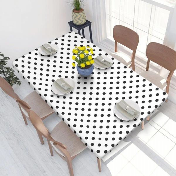 Mesa de tela de mesa en blanco y negro Polka Polka Phathaploth Rectangular impermeable para comedor 4 pies