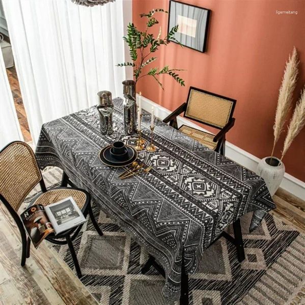 Tela de mesa negra bohemio estilo étnico de estilo étnico mantel a prueba de polvo resistente al calor para el comedor de la cocina