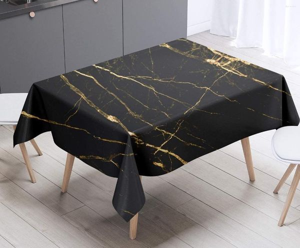 Mesa de tela de marco negro de oro negro cubierta de mantel de picnic impermeable poliéster lavable para exteriores o interiores