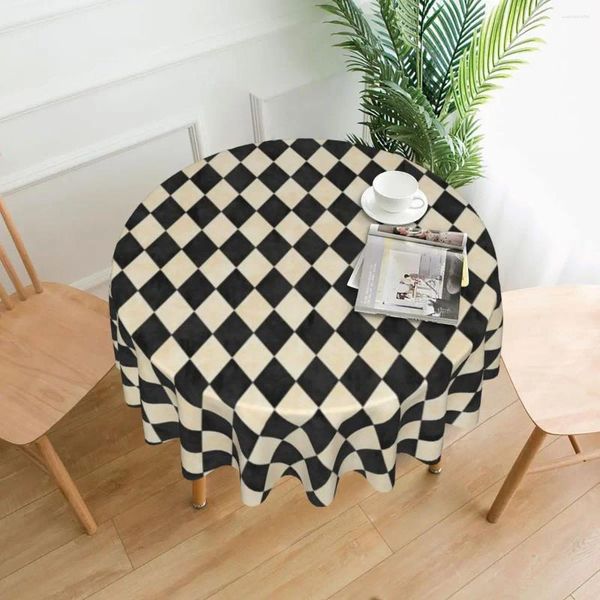 Nappe de table en diamant noir et jaune Argyle, couverture ronde imperméable, rétro, personnalisée pour salon et salle à manger