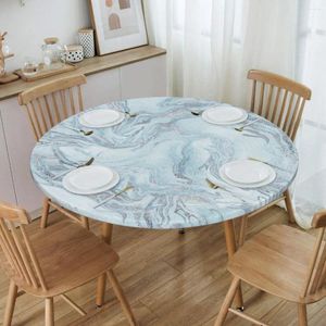 Nappe de table luxueuse en marbre bleu et argent, ronde, élastique, Texture imperméable, couverture graphique pour salle à manger