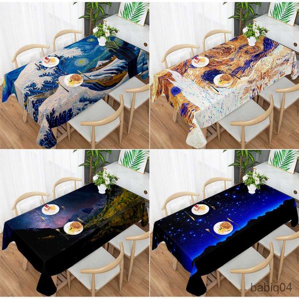 Nappe Bleu Art Lune Nuit Rivière Peinture Abstraite Nappe Rectangulaire Décoration De Mariage Bleu Art Lune Nappe Table R230731