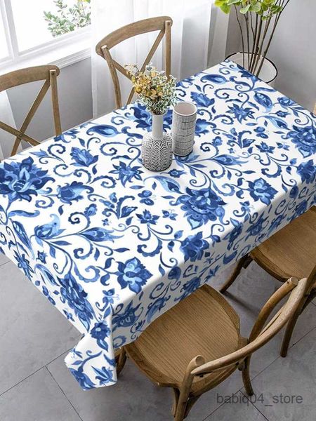 Nappe de table nappe rectangulaire fleur bleue pour café Restaurant nappe pique-nique tissu hôtel fête nappe R230727